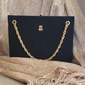 💥HP💥VTG Koret black suede evening bag, gold chain